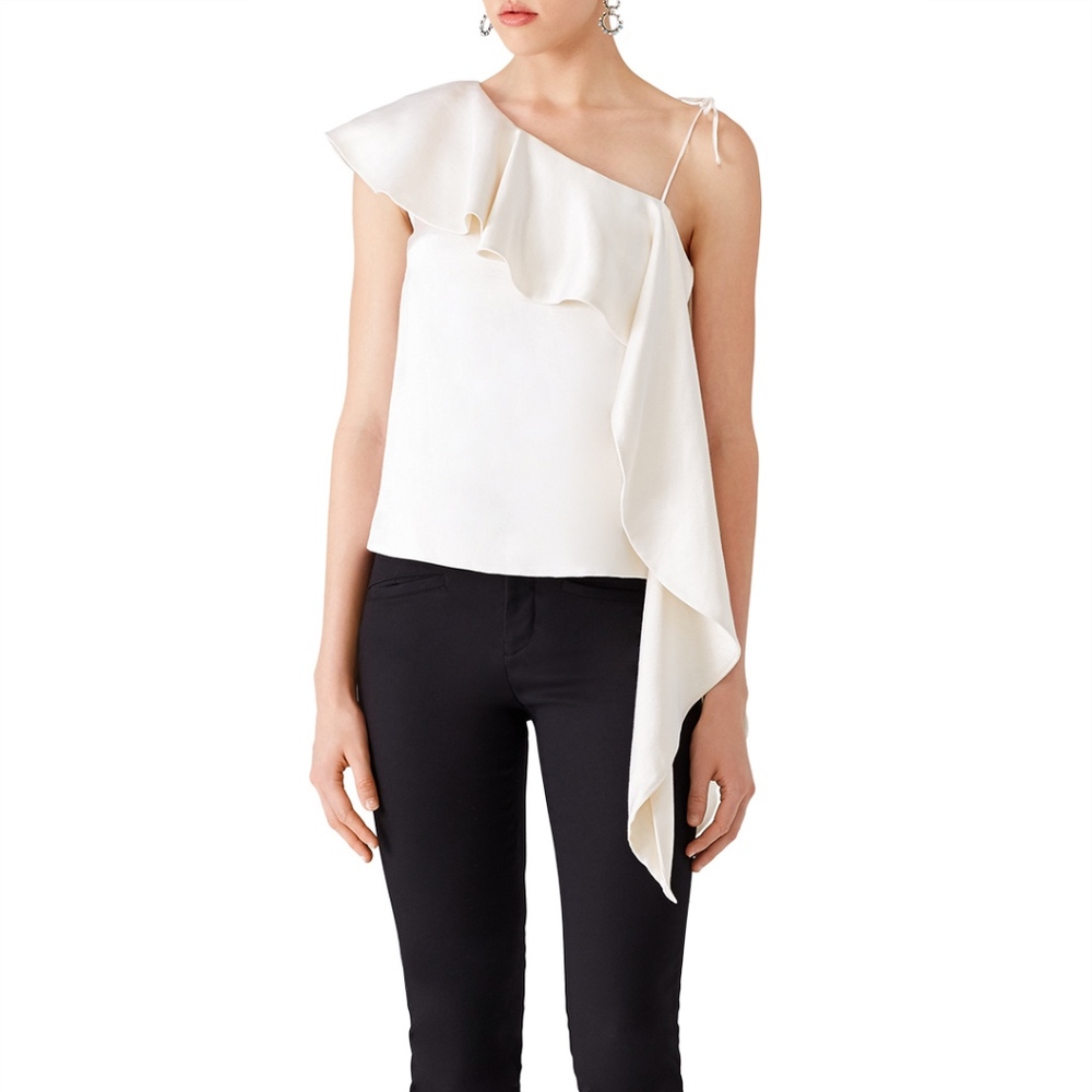 Amur 6 Asymmetric Ruffle Top Ivory Blouse